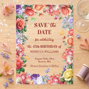 Colourful Floral 47th Birthday Party Save the Date Acrylic Invitations