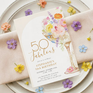 Colourful Floral 50th Birthday Invitation
