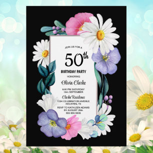 Colourful Floral 50th Birthday Party Invitation
