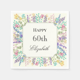 Colourful Floral 60th Birthday Napkin