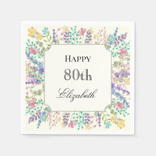Colourful Floral 80th Birthday Napkin