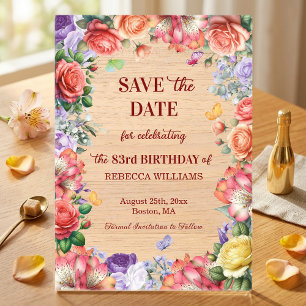 Colourful Floral 83rd Birthday Party Save the Date Acrylic Invitations