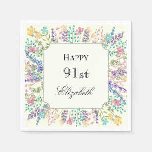 Colourful Floral 91st Birthday Napkin