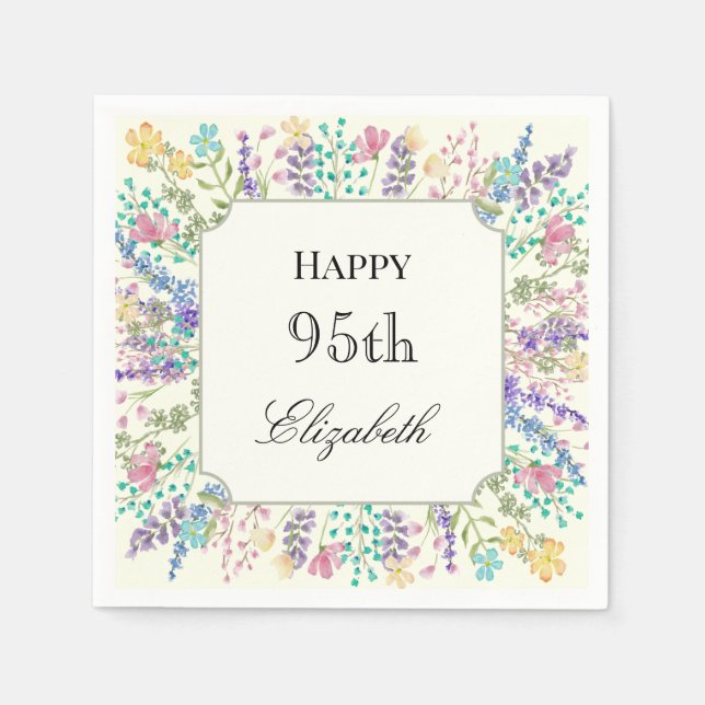 Colourful Floral 95th Birthday Napkin (Front)