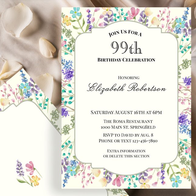 Colourful Floral 99th Birthday Invitation (Creator Uploaded)