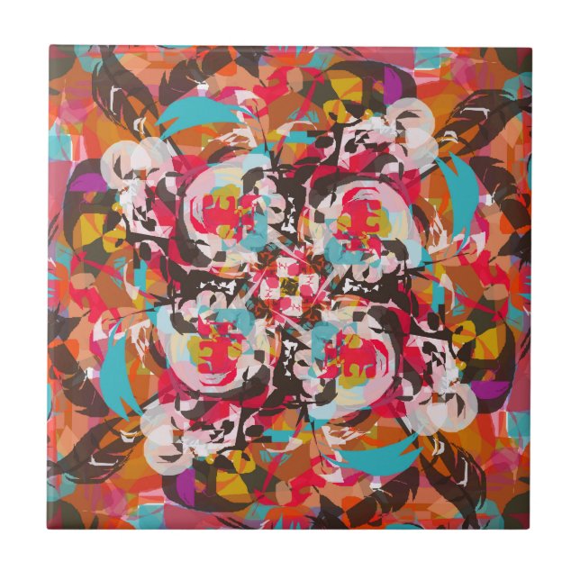 Colourful Floral Abstract Design Ceramic Tile (Front)