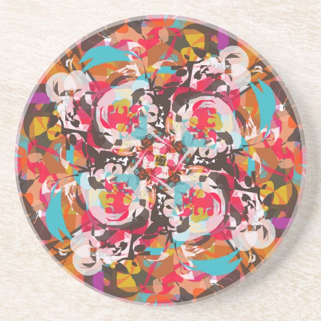 Colourful Floral Abstract Design Coaster (Front)