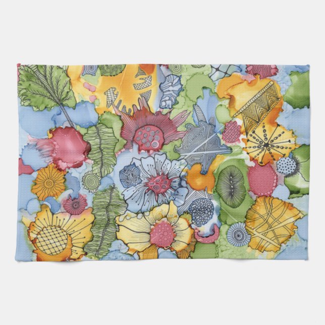 Colourful Floral Abstract Kitchen Towel (Horizontal)