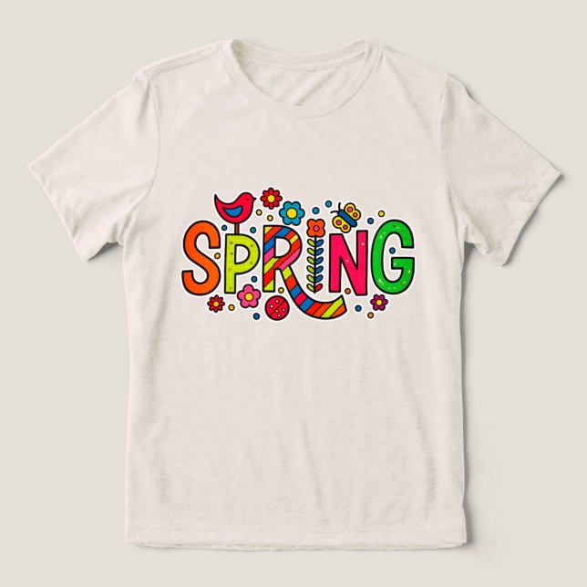 Colourful Floral and Bird Spring  Tri-Blend Shirt (Design Front)