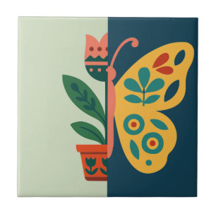 Colourful floral and butterfly split graphic desig ceramic tile