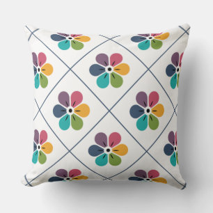 Colourful Floral and Diamond Pattern Cushion