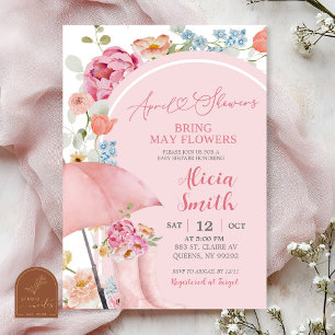 Colourful Floral April Umbrella Baby Shower Invita Invitation