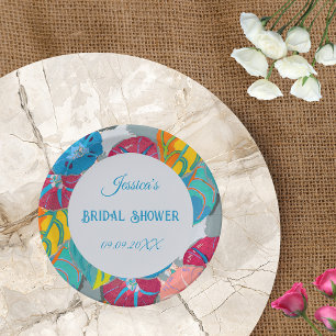 Colourful Floral Art Deco Vintage Bridal Shower Paper Plate