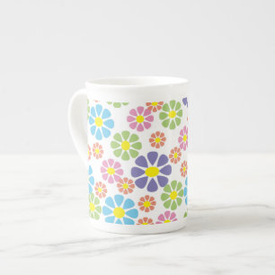 Colourful floral art pattern bone china mug