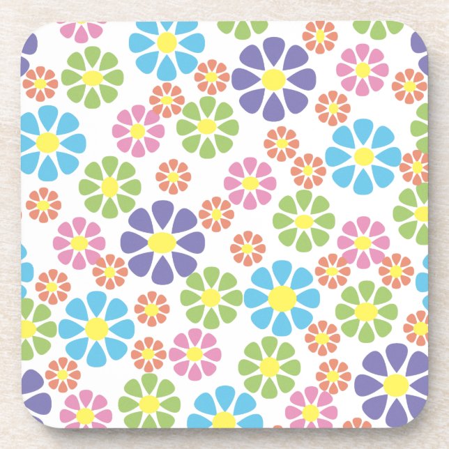 Colourful floral art pattern design coaster (Front)