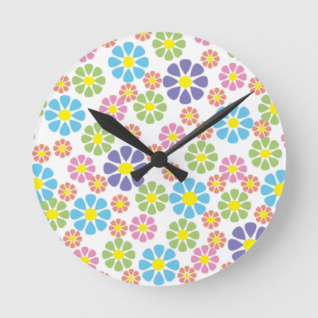 Colourful floral art pattern design round clock (Front)