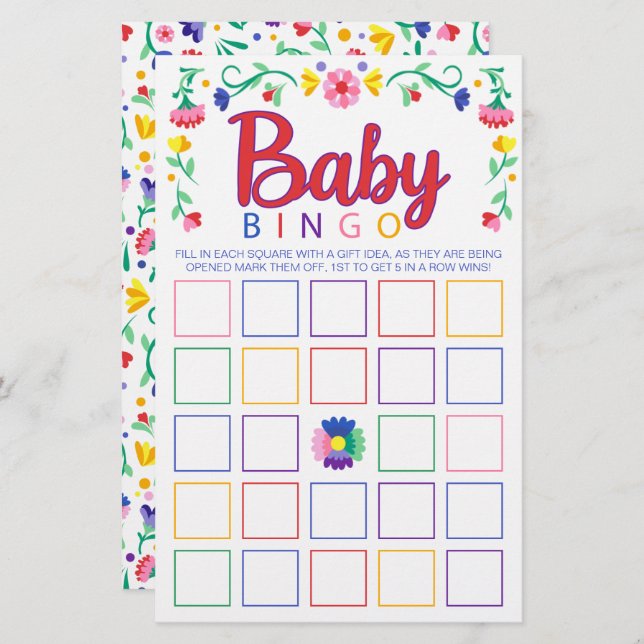 Colourful Floral Baby Bingo Shower Game (Front/Back)