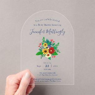 Colourful Floral Baby Shower Acrylic Invitations
