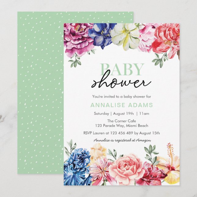 Colourful Floral Baby Shower invitation (Front/Back)