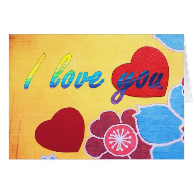 Colourful Floral Background Red Heart I love you (Front Horizontal)