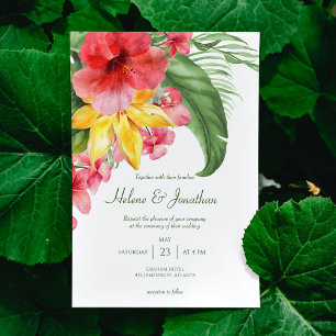 Colourful Floral Beach Tropical Destination Weddin Invitation
