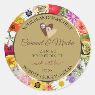 Colourful Floral Beige Product Labels Hearts Jewel