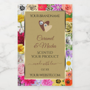 Colourful Floral Beige Product Labels Hearts Jewel