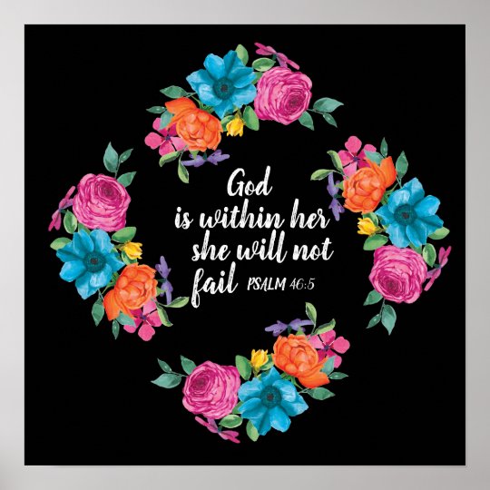 Colourful Floral Bible Verse God Is Within Her Poster 