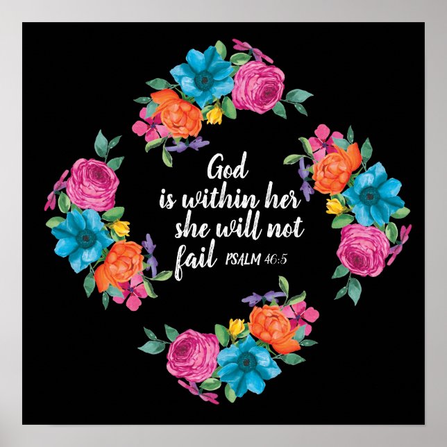 Colourful Floral Bible Verse God is Within Her Poster (Front)