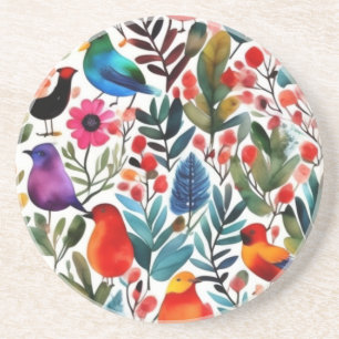 Colourful floral birds coaster