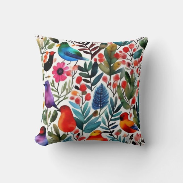 Colourful floral birds cushion (Front)