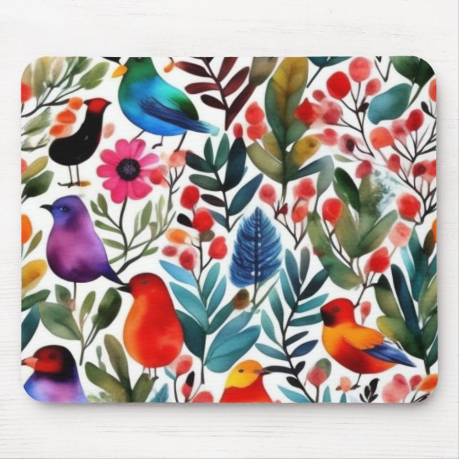 Colourful floral birds mouse pad (Front)