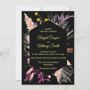 Colourful Floral black background geometric border Invitation