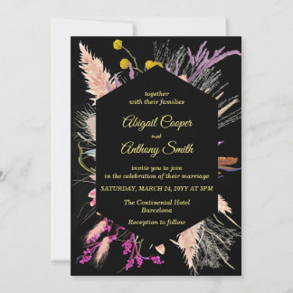Colourful Floral black background geometric border Invitation