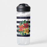 Colourful Floral Black White Striped Personalised Water Bottle<br><div class="desc">Modern stripes and floral personalised bottle.</div>