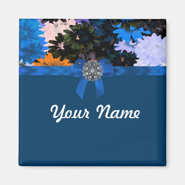 Colourful floral & blue magnet (Front)