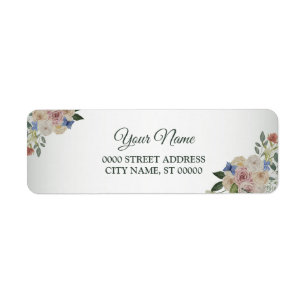 Colourful Floral Blue Wedding Party Return Address Label