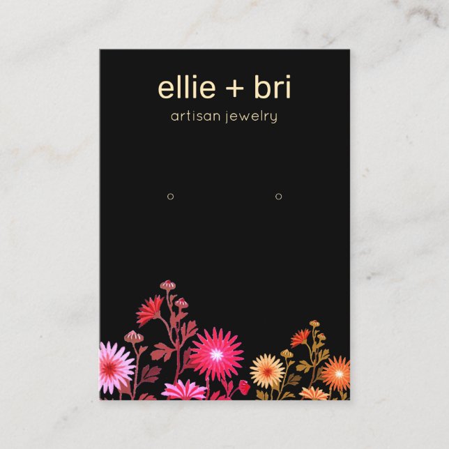 Colourful Floral Boho Black Earring Display Business Card (Front)