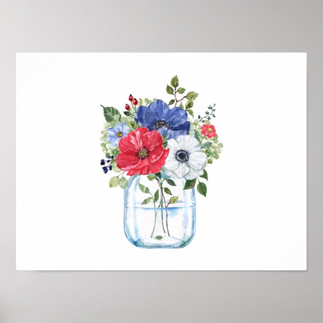 Colourful Floral Bouquet in Glass Jar Poster (Front)