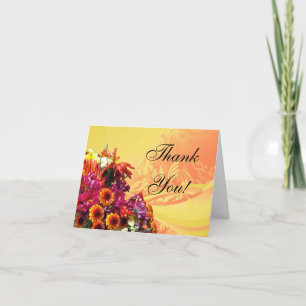 Colourful Floral Bouquet Orange/Yellow Design Thank You Card