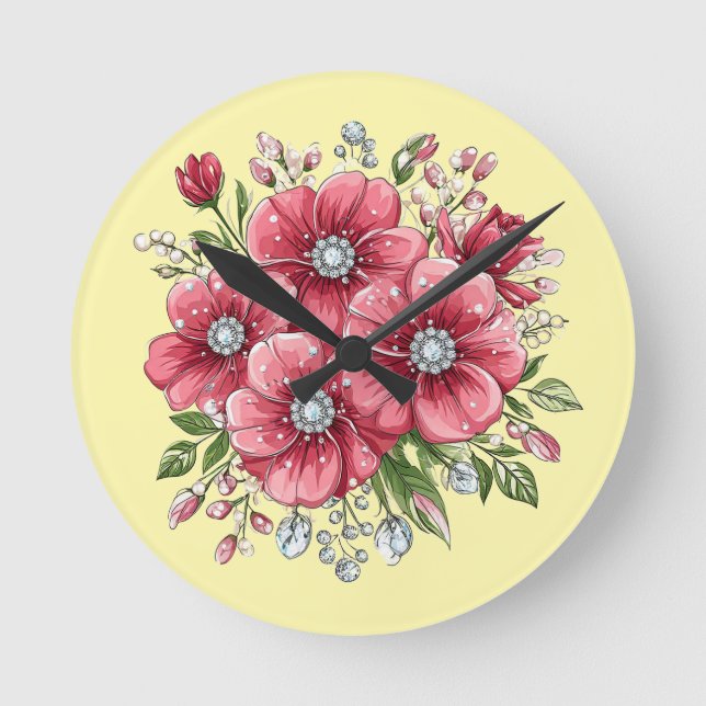 Colourful Floral Bouquet Round Clock (Front)