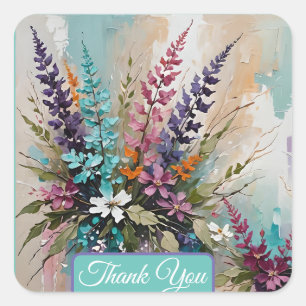 Colourful Floral Bouquet Thank You Square Sticker