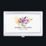 Colourful Floral Bouquet Watercolors Illustration Business Card Holder<br><div class="desc">Colourful floral bouquet over white background.
Customisable wedding planner business card-holder template</div>