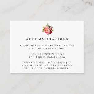 Colourful Floral Bouquet Wedding Accommodations Enclosure Card