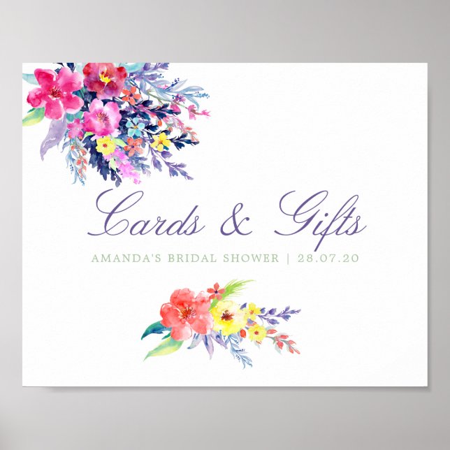 Colourful Floral Bridal Shower Cards and Gifts Sig Poster (Front)