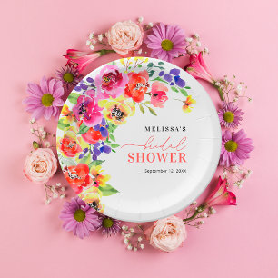 Colourful Floral Bridal Shower Paper Plates