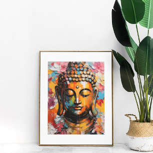 Colourful Floral Buddha Art Poster