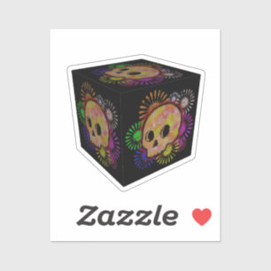Colourful Floral Burst Skull Watercolor Cube