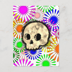 Colourful Floral Burst Skull Watercolor Postcard