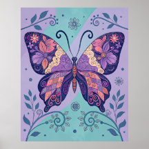 Colourful Floral Butterfly Art Print, Nature